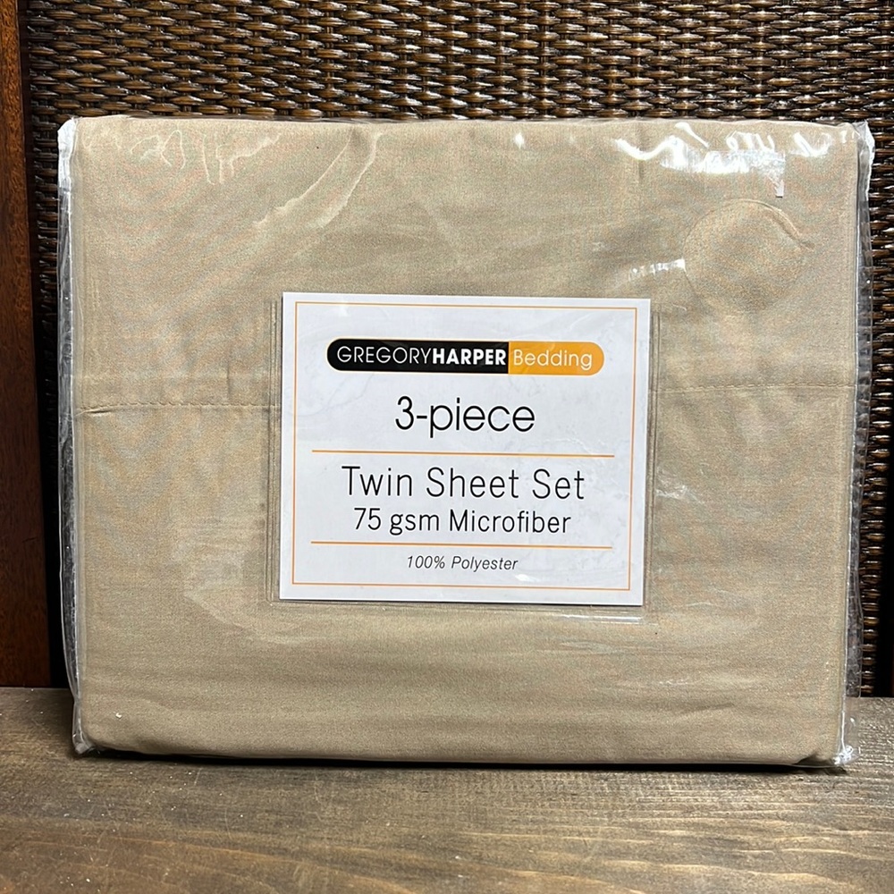 Gregory Harper Bedding 3-Piece Twin Sheet Set Taupe NWT